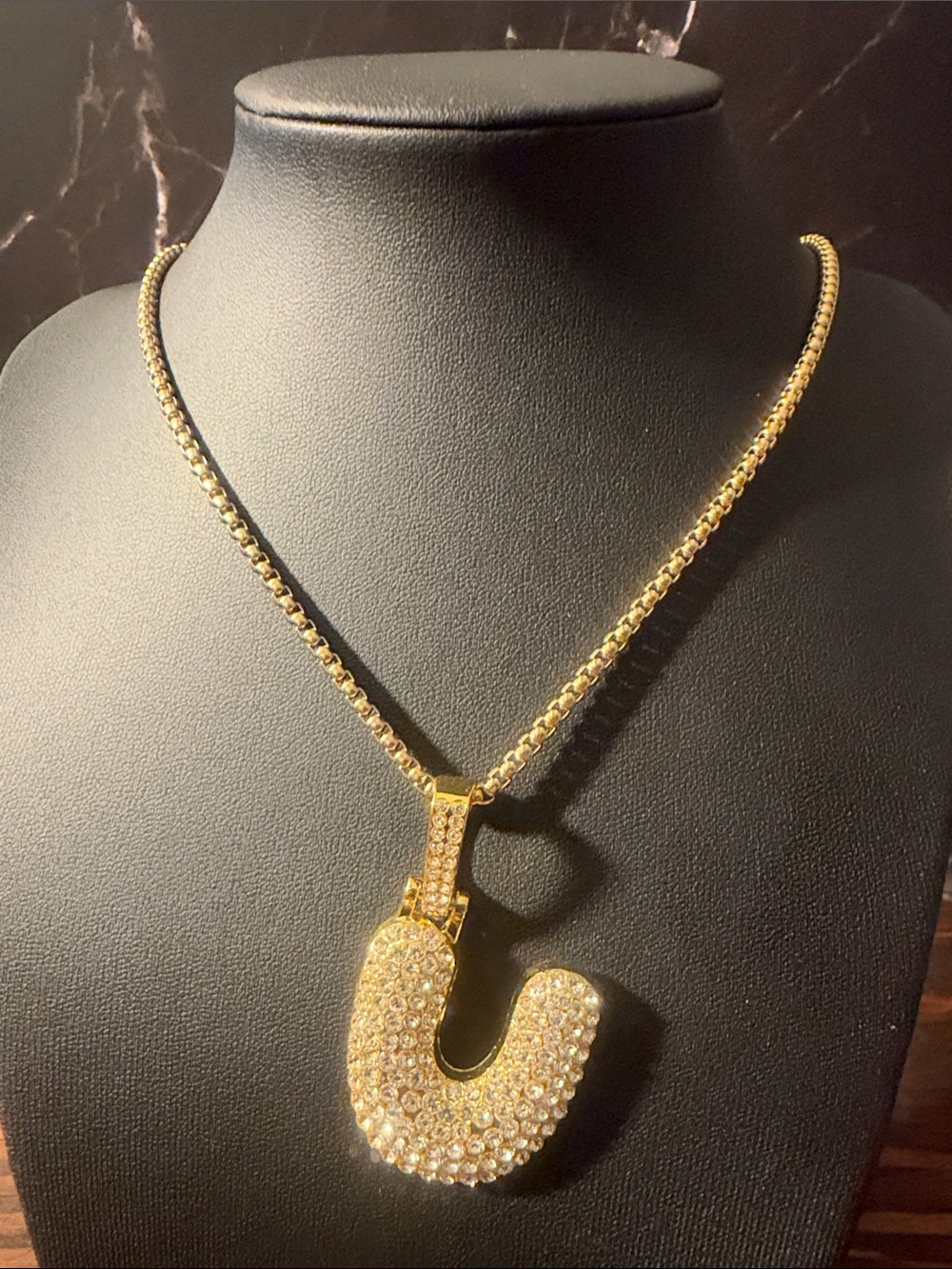 Iced out Gold Crystal Pavรฉ Pendant & Necklace Letter U Initial Pendant Necklace